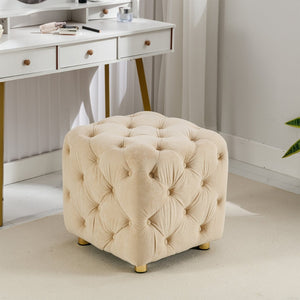 English Elm Beige Velvet Cube Ottoman with Storage Solid Wood Frame Modern Living Room Accent Beige W1170103515