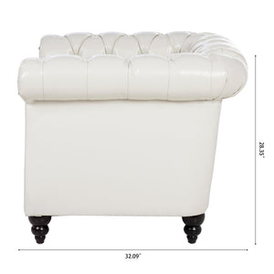 English Elm 1 Seater Pu Leather Tufted Accent Sofa with Birch Legs for Any Living Space White W680P405334
