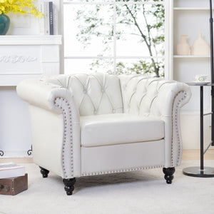 English Elm 1 Seater Pu Leather Tufted Accent Sofa with Birch Legs for Any Living Space White W680P405334