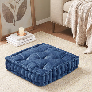 English Elm Poly Azza Chenille Square Floor Pillow Navy 20x20" — Tufted Scalloped Edge, Plush 100% Polyester Comfort & Versatile Layering B03596309