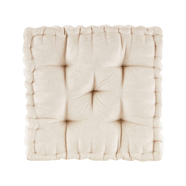English Elm Poly Chenille Square Floor Pillow Cushion Azza Tufted Scalloped Edge Soft Textured Cozy Accent Pad Ivory 20.67 L x 4.92 W x 20.08 H B03596304