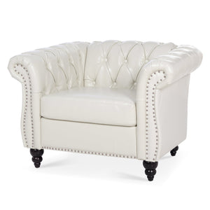 English Elm 1 Seater Pu Leather Tufted Accent Sofa with Birch Legs for Any Living Space White W680P405334