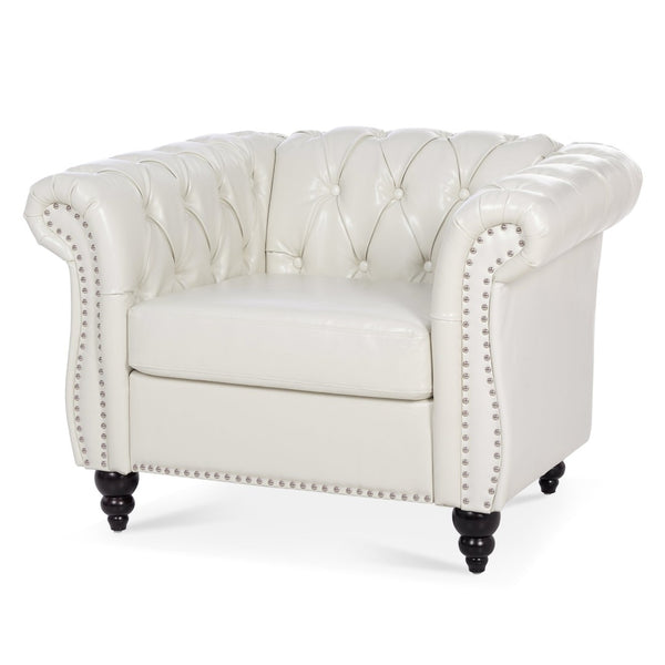 English Elm 1 Seater Pu Leather Tufted Accent Sofa with Birch Legs for Any Living Space White W680P405334
