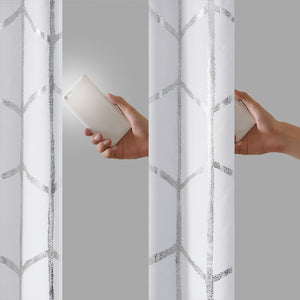 English Elm Total Blackout Modern Metallic Print Grommet Curtain Panel - Light Control, Energy Efficient Design B03596334-GIGA