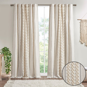English Elm Cotton Imani Printed Window Panel with Tufted Chenille Stripe, Lined Ivory for Soft Privacy Multicolor 4.92 L x 12.2 W x 7.87 H B03596627