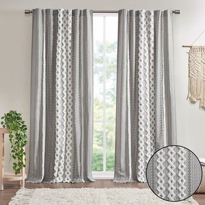 English Elm Cotton Imani Printed Window Panel with Tufted Chenille Stripe, Lined Ivory for Soft Privacy Gray 4.92 L x 12.2 W x 7.87 H B03596628