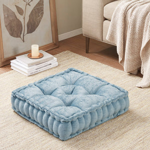 English Elm Poly Chenille Square Floor Pillow Cushion with Tufted Scalloped Edge, Soft Textured Chenille Comfort for Lounging Aqua 20.67 L x 4.92 W x 20.08 H B03596305