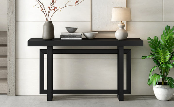 English Elm U_style Geometric Triple Frame Pine Veneer Console Table for Entryway or Living Room Black N711P230809B