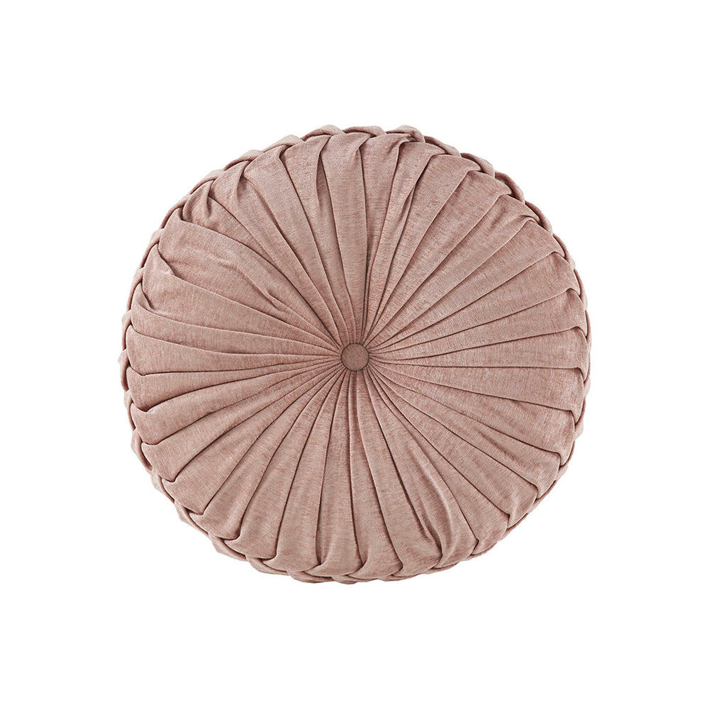 English Elm Poly Chenille Round Floor Pillow Cushion with Tufted Center, Pleated Texture & Plush Polyester Fill Blush 21.65 L x 4.92 W x 21.65 H B03596317