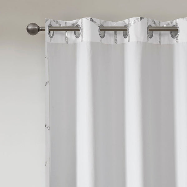 English Elm Total Blackout Modern Metallic Print Grommet Curtain Panel - Light Control, Energy Efficient Design B03596334-GIGA