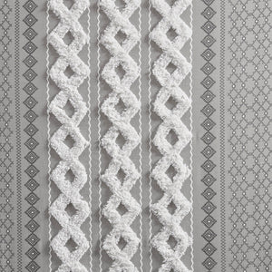English Elm Cotton Imani Printed Window Panel with Tufted Chenille Stripe, Lined Ivory for Soft Privacy Gray 4.92 L x 12.2 W x 7.87 H B03596628