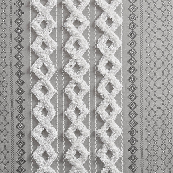 English Elm Cotton Imani Printed Window Panel with Tufted Chenille Stripe, Lined Ivory for Soft Privacy Gray 4.92 L x 12.2 W x 7.87 H B03596628