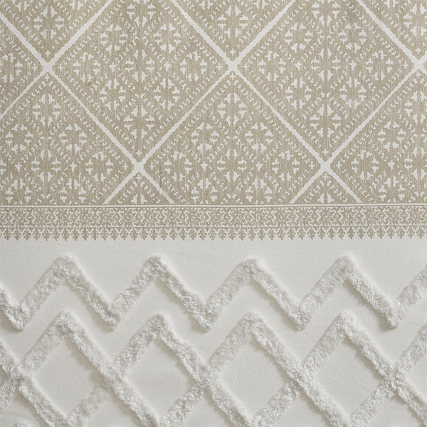 English Elm Cotton Boho-Chic Printed Curtain Panel With Chenille Detail & Lining For Elegant Window Style B03596630