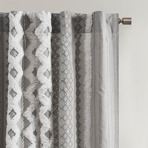 English Elm Cotton Imani Printed Window Panel with Tufted Chenille Stripe, Lined Ivory for Soft Privacy Gray 4.92 L x 12.2 W x 7.87 H B03596628