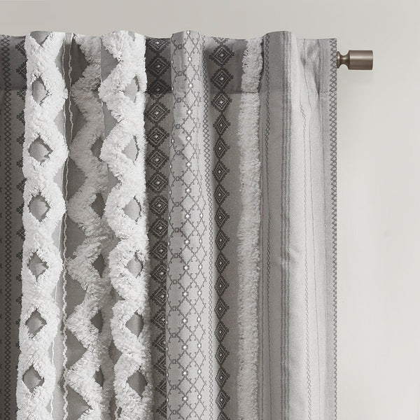 English Elm Cotton Imani Printed Window Panel with Tufted Chenille Stripe, Lined Ivory for Soft Privacy Gray 4.92 L x 12.2 W x 7.87 H B03596628
