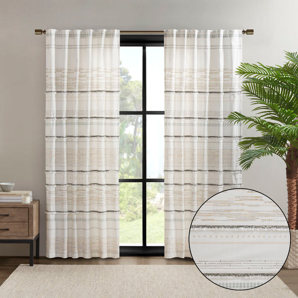 English Elm Cotton Boho Printed Curtain Panel With Tassel Trim, Light Filtering & Easy Hanging Design, 50"X84" B03596631
