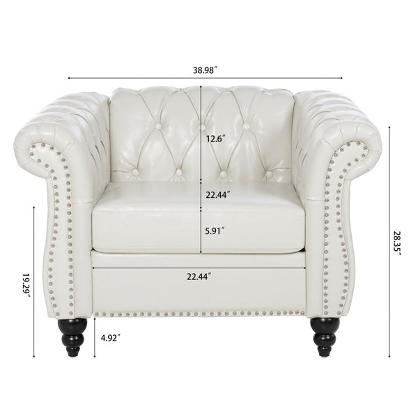 English Elm 1 Seater Pu Leather Tufted Accent Sofa with Birch Legs for Any Living Space White W680P405334