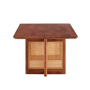 English Elm Chinese Rectangular Coffee Table - Walnut Rubberwood With Imitation Rattan For Small Spaces, Easy Assembly W1151P154605