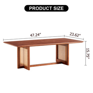 English Elm Chinese Rectangular Coffee Table - Walnut Rubberwood With Imitation Rattan For Small Spaces, Easy Assembly W1151P154605