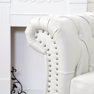 English Elm 1 Seater Pu Leather Tufted Accent Sofa with Birch Legs for Any Living Space White W680P405334