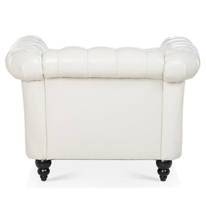 English Elm 1 Seater Pu Leather Tufted Accent Sofa with Birch Legs for Any Living Space White W680P405334