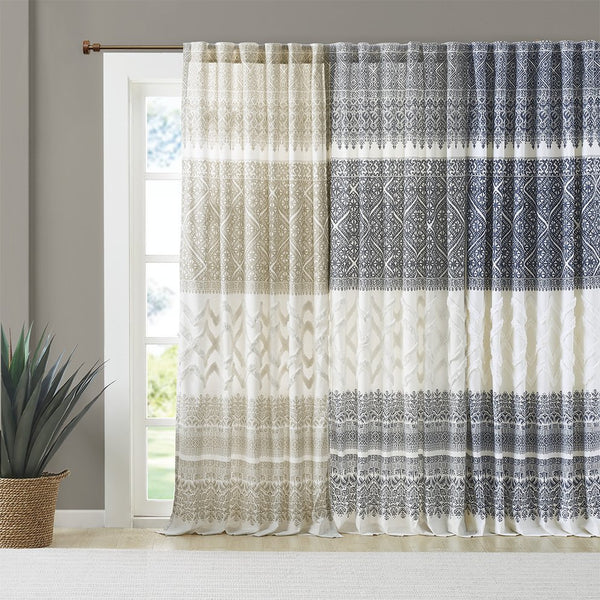 English Elm Cotton Boho-Chic Printed Curtain Panel With Chenille Detail & Lining For Elegant Window Style B03596630
