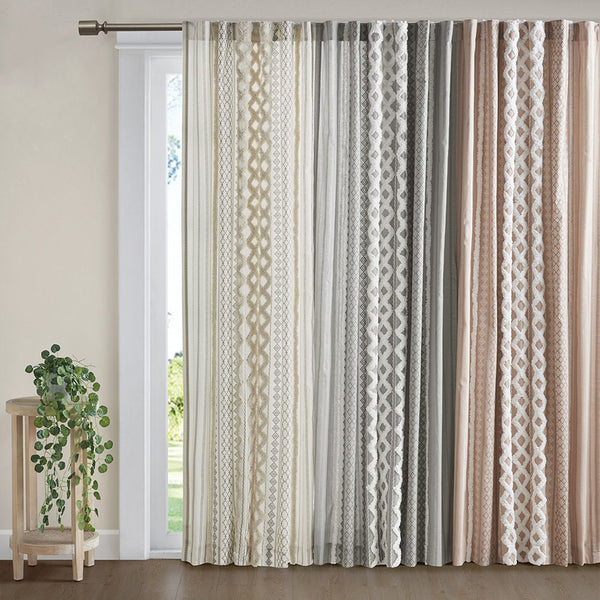 English Elm Cotton Imani Printed Window Panel with Tufted Chenille Stripe, Lined Ivory for Soft Privacy Gray 4.92 L x 12.2 W x 7.87 H B03596628