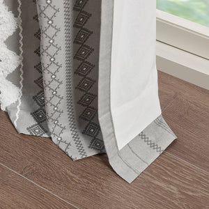 English Elm Cotton Imani Printed Curtain Panel with Tufted Chenille Stripe, Lined Privacy, OEKO‑TEX 50x95" B035129658