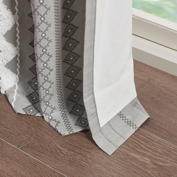 English Elm Cotton Imani Printed Curtain Panel with Tufted Chenille Stripe, Lined Privacy, OEKO‑TEX 50x95" B035129658