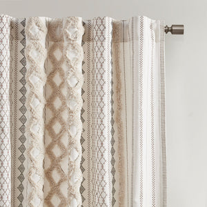English Elm Cotton Imani Printed Curtain Panel with Chenille Stripe, Lined Privacy, Geometric Ivory 50x95" B035129660