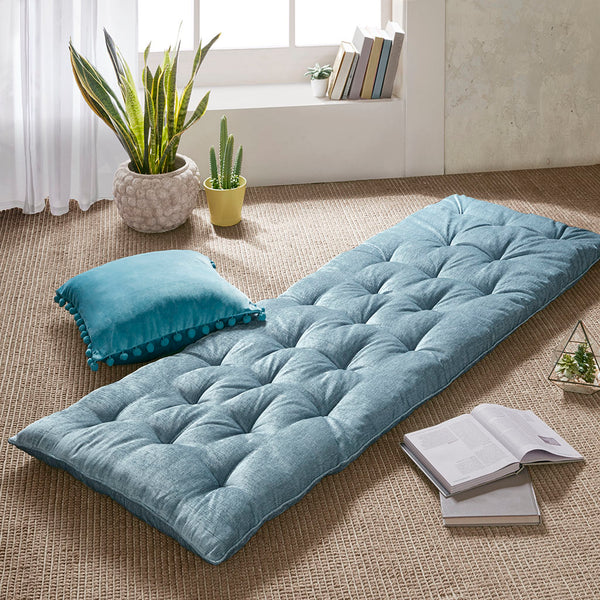 English Elm Poly Chenille Square Floor Pillow Cushion with Tufted Scalloped Edge, Soft Textured Chenille Comfort for Lounging Aqua 12.99 L x 12.99 W x 27.76 H B03596308
