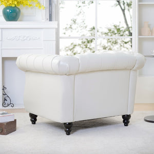 English Elm 1 Seater Pu Leather Tufted Accent Sofa with Birch Legs for Any Living Space White W680P405334