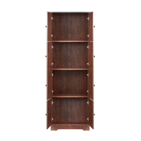 English Elm Tall Walnut Floor Cabinet with Eight Doors Four Compartments for Organized Vertical Storage W1693111252