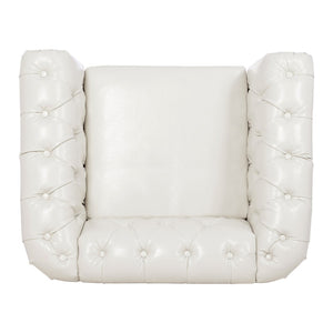English Elm 1 Seater Pu Leather Tufted Accent Sofa with Birch Legs for Any Living Space White W680P405334