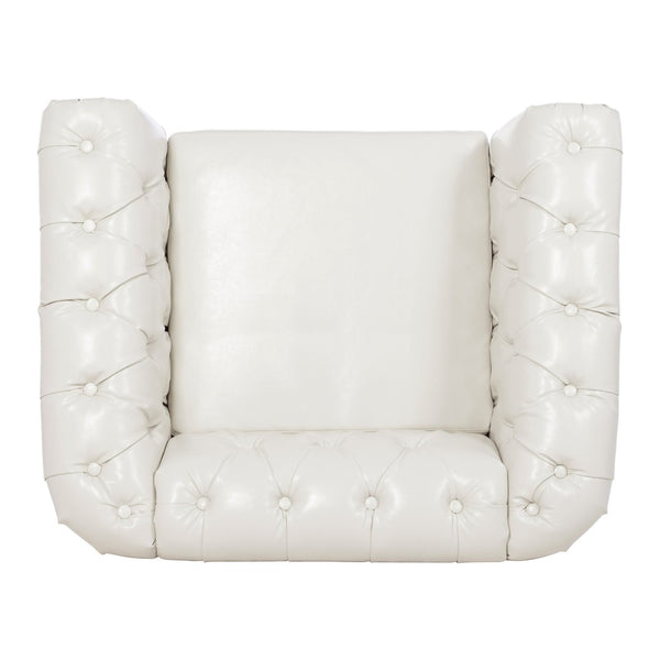 English Elm 1 Seater Pu Leather Tufted Accent Sofa with Birch Legs for Any Living Space White W680P405334