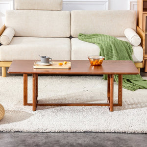 English Elm Chinese Rectangular Coffee Table - Walnut Rubberwood With Imitation Rattan For Small Spaces, Easy Assembly W1151P154605