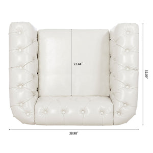 English Elm 1 Seater Pu Leather Tufted Accent Sofa with Birch Legs for Any Living Space White W680P405334