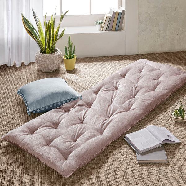 English Elm Poly Chenille Square Floor Pillow Cushion with Tufted Scalloped Edge, Soft Textured Chenille Comfort for Lounging Blush 12.99 L x 12.99 W x 27.76 H B03596307
