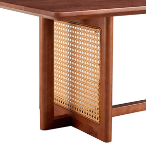 English Elm Chinese Rectangular Coffee Table - Walnut Rubberwood With Imitation Rattan For Small Spaces, Easy Assembly W1151P154605