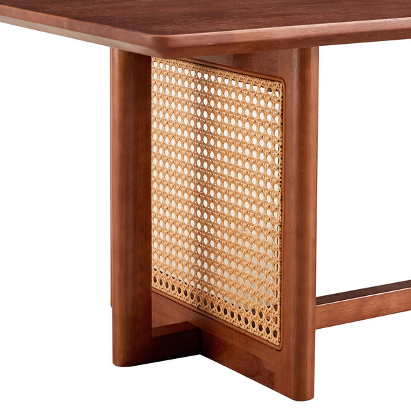English Elm Chinese Rectangular Coffee Table - Walnut Rubberwood With Imitation Rattan For Small Spaces, Easy Assembly W1151P154605
