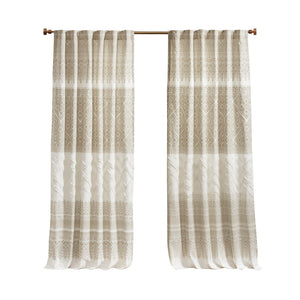English Elm Cotton Boho-Chic Printed Curtain Panel With Chenille Detail & Lining For Elegant Window Style B03596630