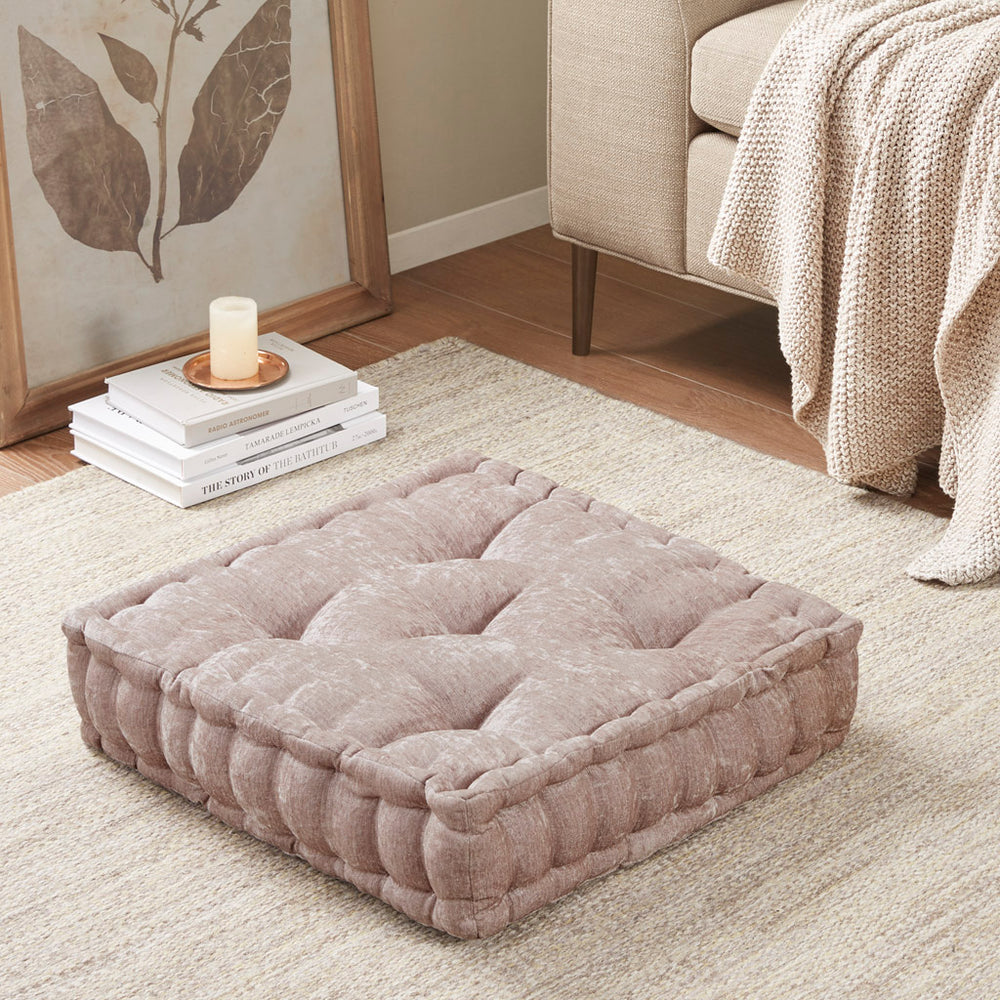 English Elm Poly Chenille Square Floor Pillow Cushion Azza Tufted Scalloped Edge Soft Textured Cozy Accent Pad Blush 20.67 L x 4.92 W x 20.08 H B03596303