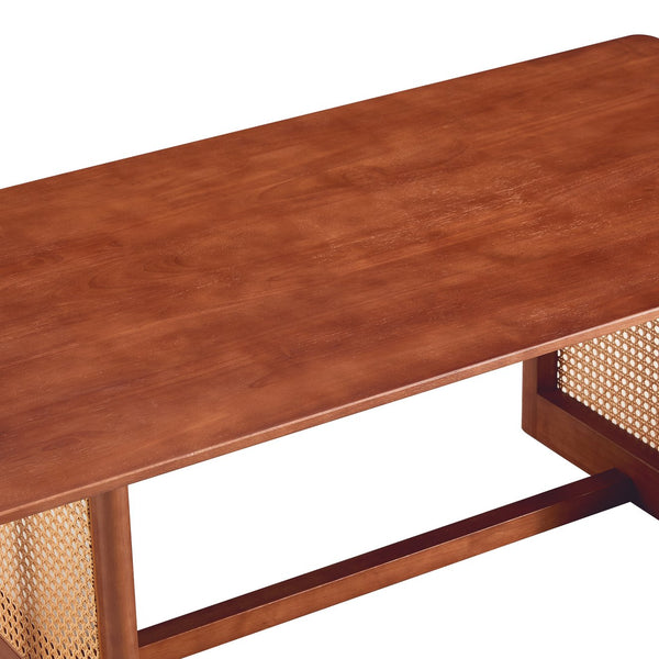 English Elm Chinese Rectangular Coffee Table - Walnut Rubberwood With Imitation Rattan For Small Spaces, Easy Assembly W1151P154605