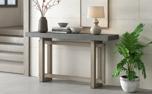 English Elm U_style Geometric Triple Frame Pine Veneer Console Table for Entryway or Living Room Gray N711P230809E