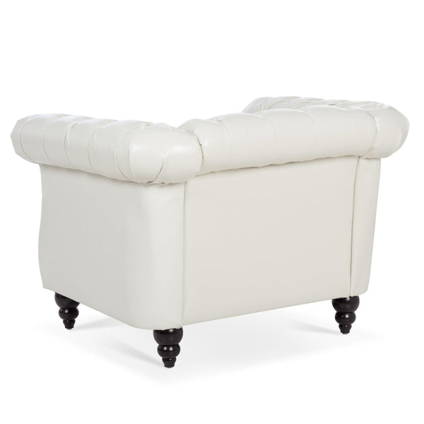 English Elm 1 Seater Pu Leather Tufted Accent Sofa with Birch Legs for Any Living Space White W680P405334