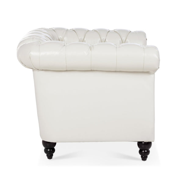 English Elm 1 Seater Pu Leather Tufted Accent Sofa with Birch Legs for Any Living Space White W680P405334