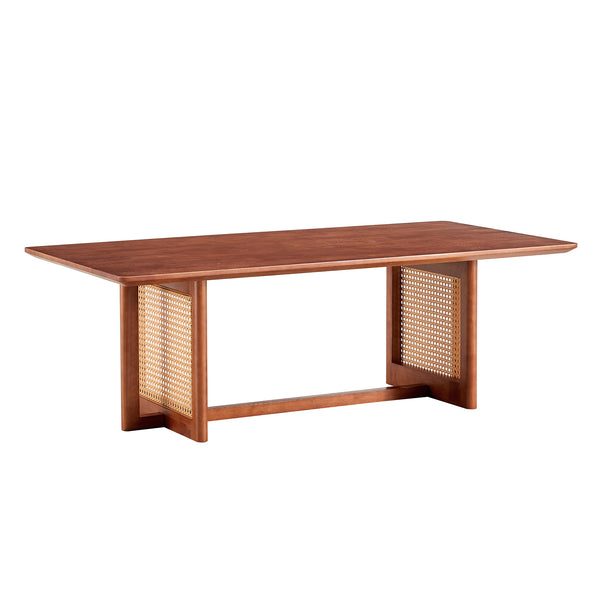 English Elm Chinese Rectangular Coffee Table - Walnut Rubberwood With Imitation Rattan For Small Spaces, Easy Assembly W1151P154605
