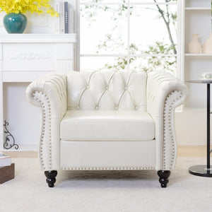 English Elm 1 Seater Pu Leather Tufted Accent Sofa with Birch Legs for Any Living Space White W680P405334