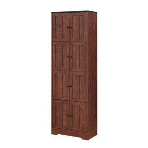 English Elm Tall Walnut Floor Cabinet with Eight Doors Four Compartments for Organized Vertical Storage W1693111252