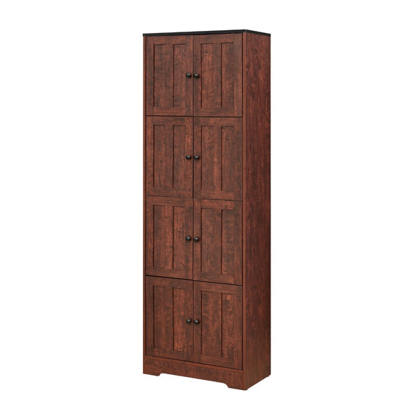 English Elm Tall Walnut Floor Cabinet with Eight Doors Four Compartments for Organized Vertical Storage W1693111252